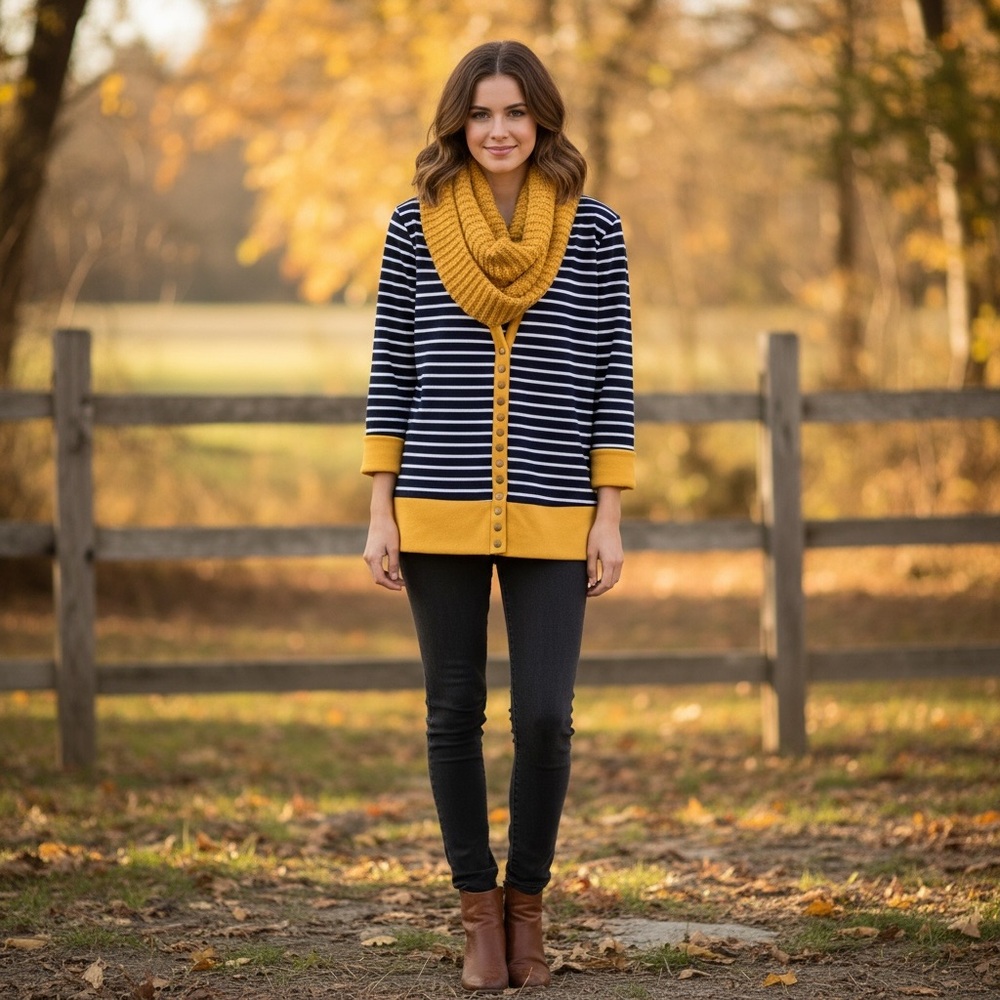 NWT Basic Faith navy/gold button cardigan women’s size medium